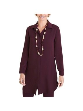 CHICO’S Long Sleeve Relaxed Fit Burgundy Tunic Blouse with Back Pleats US Sz S